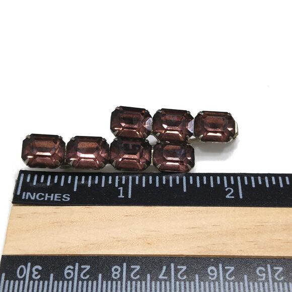 Antique Art Deco Purple Glass Double Bar Brooch, Prong Set, C Clasp, 1920s - Picture 7 of 10